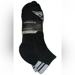 Quicksilver Quarter Socks 5 Pair Men's 6-12 Black Gray w Large Toe Logo Surf NEW